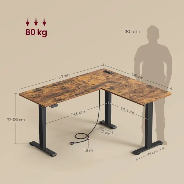 Birou pe colt reglabil Vasagle Maro 140x160x120 cm