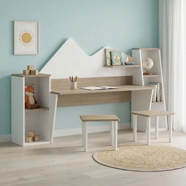 Birou pentru copii si scaun Dualto Pakoworld alb sonoma 180x30x93.6cm Birou pentru copii cu scăunelă Dualto pakoworld alb sonoma 180x30x93.6cm