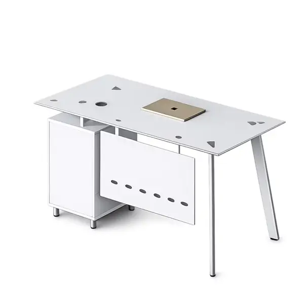 Birou Venus cu blat din sticla si dulap lateral fix - dimensiuni 1400*700*750 mm