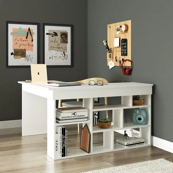Birou Zellow Tip L cu Rafturi, 129x72x120 cm