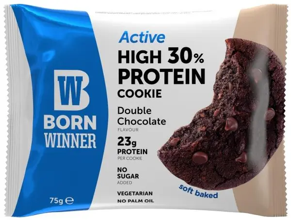 Biscuit Active Protein Cookie, ciocolată dublă, 75 g, Born Winner