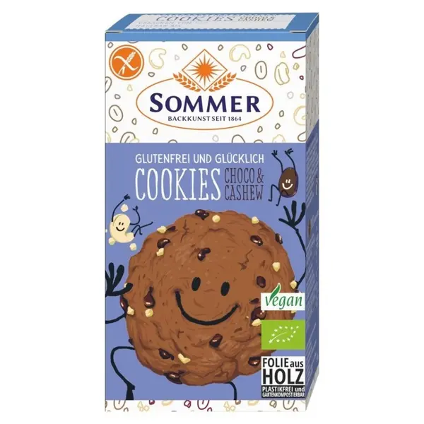 Biscuiti BIO, fara Gluten cu Ciocolata si Caju, 125 g, Sommer