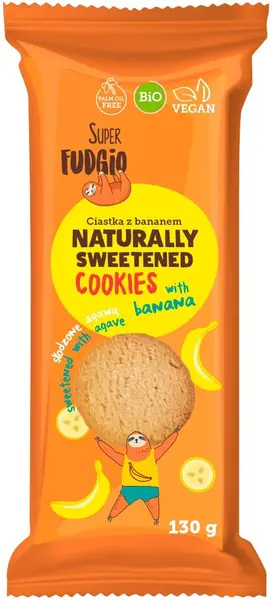 Biscuiți bio vegani fără zahăr, banană, 130 g, Super Fudgio