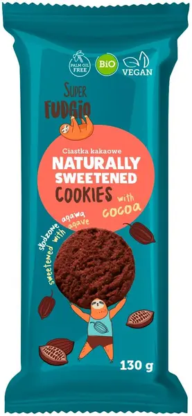 Biscuiți bio vegani fără zahăr, cacao, 130 g, Super Fudgio
