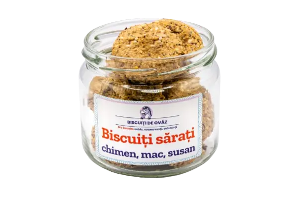 Biscuiti de ovaz sarati cu chimen mac susan, 145g, Ohvaz