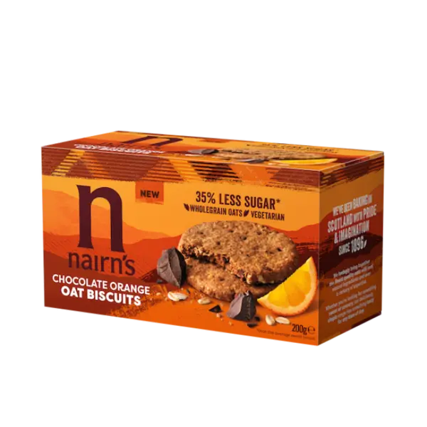 Biscuiti din ovaz integral cu ciocolata si portocala, 200g, Nairn's