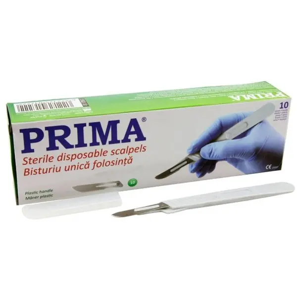 Bisturiu de Unica Folosinta, Lama Otel-Carbon, Nr 10, cu Maner, 10 Bucati