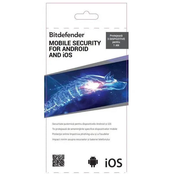 BitDefender Antivirus Bitdefender Mobile Security pentru Android si iOS, 1 an, 3 dispozitive, scratch card
