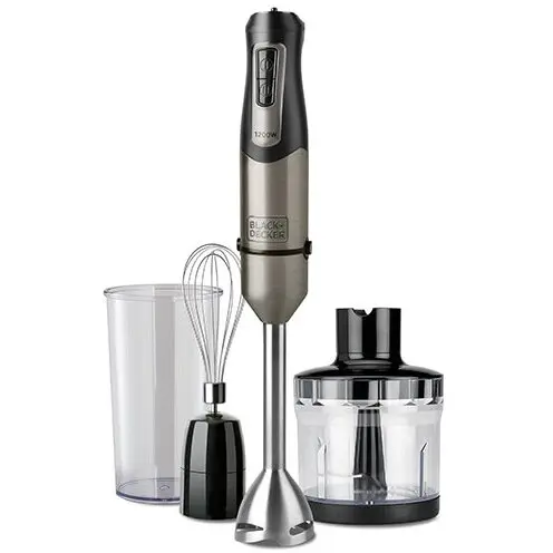 Black & Decker Blender vertical Black+Decker, BXHBA1200E, vertical, 3 in 1, 20 de setari de viteza, turbo, cutit din otel inoxidabil cu 4 brate, 1200 W, Inox-Negru