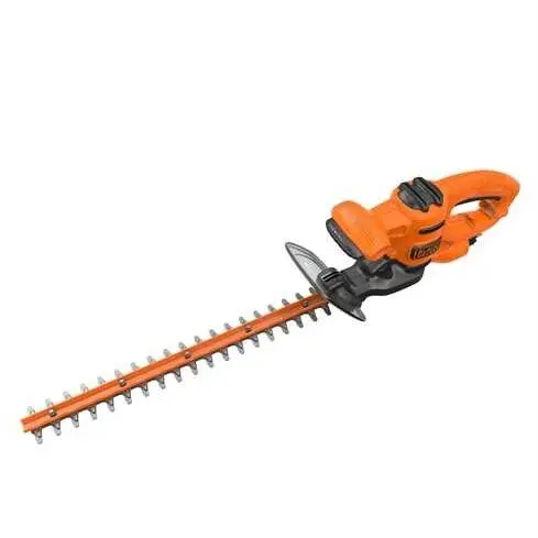 Black & Decker Foarfeca electrica pentru tuns gard viu Black & Decker BEHT201-QS, putere 420 W, lungime lama 45 cm, grosime taiere 16 mm, maner T si protector de mana transparent, pentru gard viu mic, Portocaliu-Negru