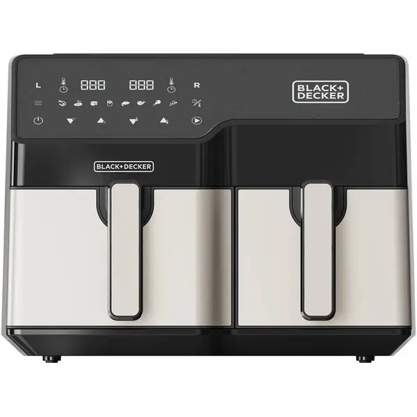Black & Decker Friteuza cu aer cald Black & Decker BXAF9000E Double, Capacitate 9 L, Autonoma, 2500 W, Neagra, Otel inoxidabil
