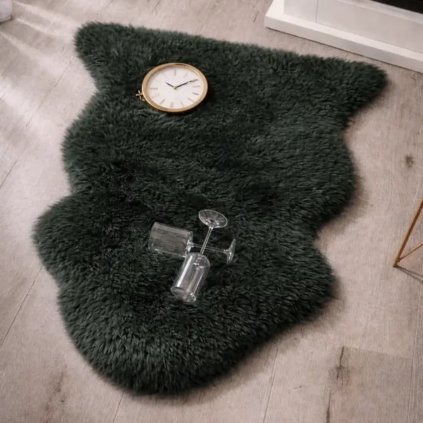 Blana naturala de oaie Noua Zeelanda, covor lux ultra moale, termoreglator, decor premium, Verde Verde, L90+ cm | WL50+ cm
