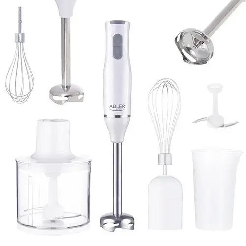 Blender chopper si mixer 3 in 1 Adler AD4620, din otel inoxidabil cu 2 vase gradate de 450 ml si 750 ml