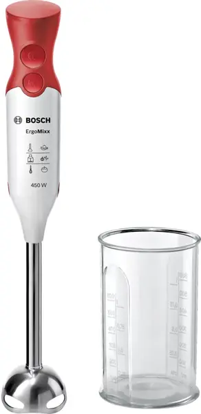 Blender de mână Bosch - ErgoMixx MSM64110, 450W, 2 viteze, roșu