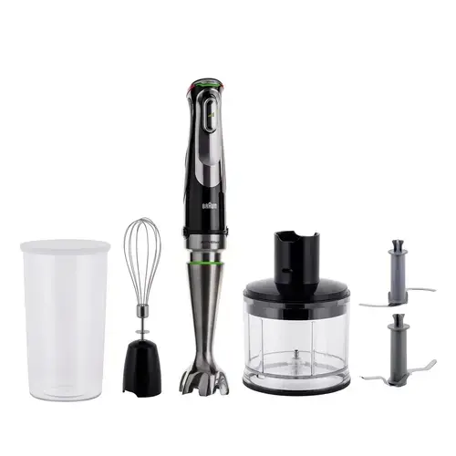 Blender de mana Braun MultiQuick 9 MQ 9135XI, 1200 W, 0.6 l, 3 viteze, Zdrobire gheata (Negru/Inox)