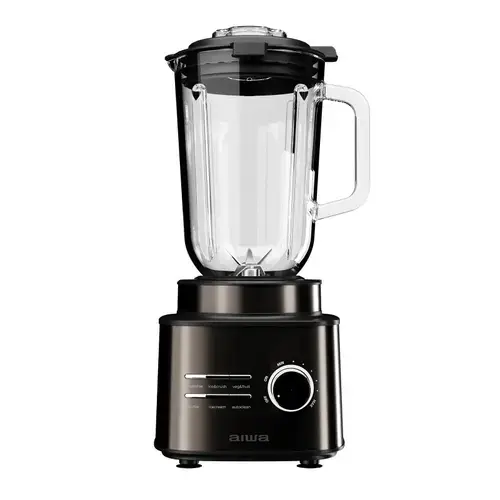 Blender de masa Aiwa Saberu 2500, 2000W, bol sticla 1.5L, 6 viteze+Pulse, 6 lame detasabile din inox Satoku®, Smoothie, Autocuratare, Zdrobire gheata, efect anti-amprenta (Negru)