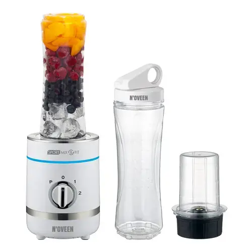 Blender Noveen Sport Mix & Fit SB1100 X-LINE, 300 W, Rasnita 50 g, Lame zdrobire gheata, 2 Sticle 0.6 l, Huse (Alb)