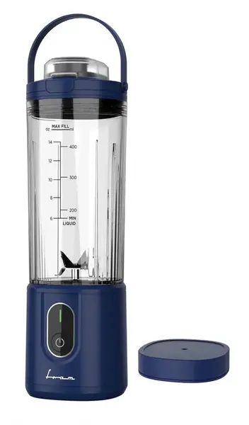 Blender portabil FRAM FBP-P74BL, Autonomie 10-15 minute, Lame Inox, Oprire automata, Lumina interna LED, 400 ml, 110 W (Albastru)