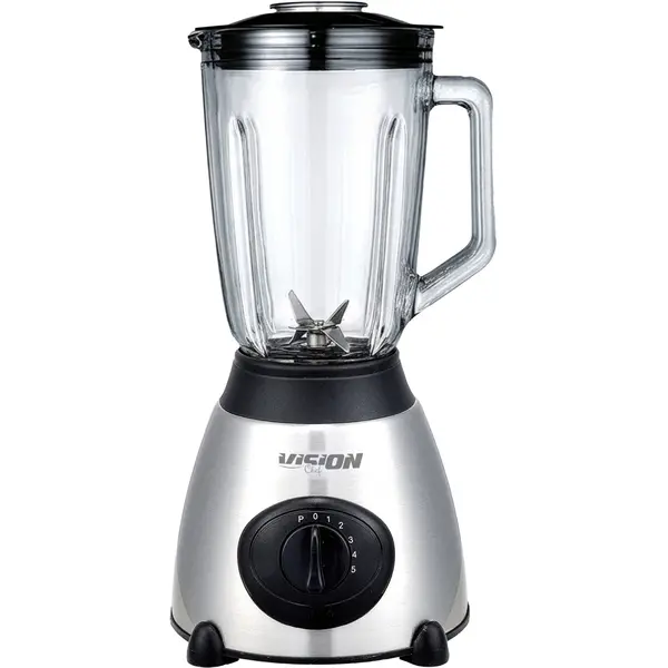 Blender Vision Chef Model VBSS1000W01, 850W, Recipient de sticla 1.5 L, Recipient pentru rasnire 150mL, 5 viteze + pulse, Argintiu