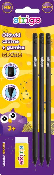 Blister 3x creion HB negru cu guma de sters inclusa