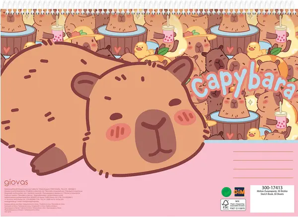 Bloc de desen cu spirală GIM Capybara - Boba, A4, 30 coli