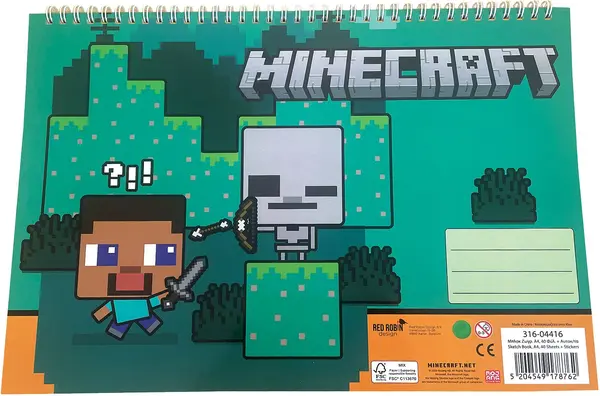 Bloc de desen cu spirală GIM Minecraft - Chibi, 40 coli , cu autocolante