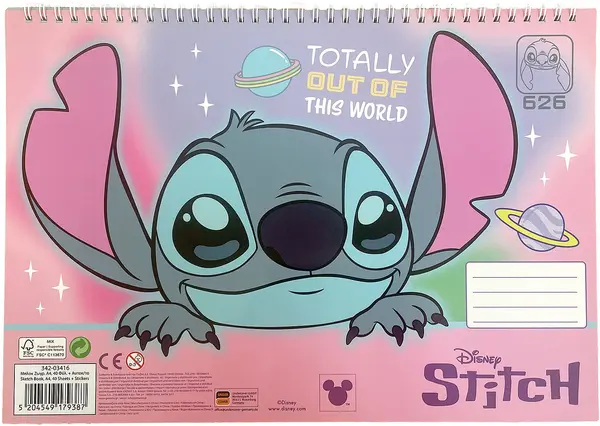 Bloc de desen cu spirală GIM Stitch - 626, 40 coli , cu autocolante