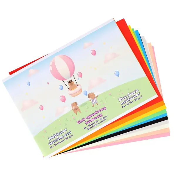 Bloc de desen multicolor Strigo A4, 20 file, 80g