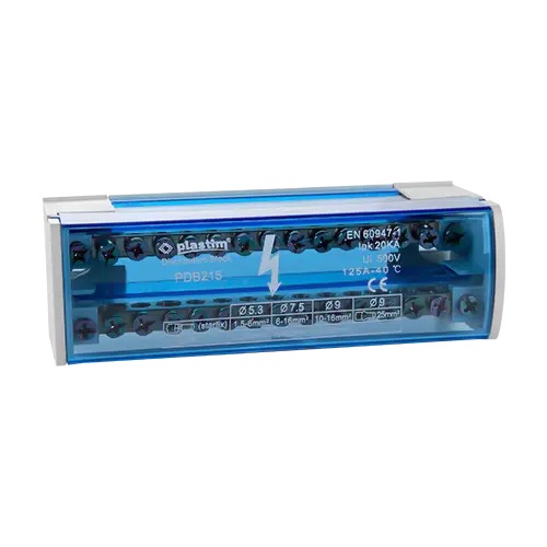Bloc de distribuție electrică 2×15 poli, 125A, secțiuni 1.5-35 mm², Plastim PDB215