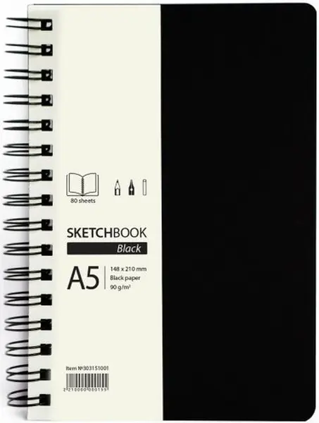 Bloc de schițe Drasca - Black, A5, 80 de coli