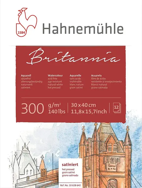 Bloc de schițe Hahnemuhle Britania - 30 x 40 cm,hârtie presată la cald, 10 coli