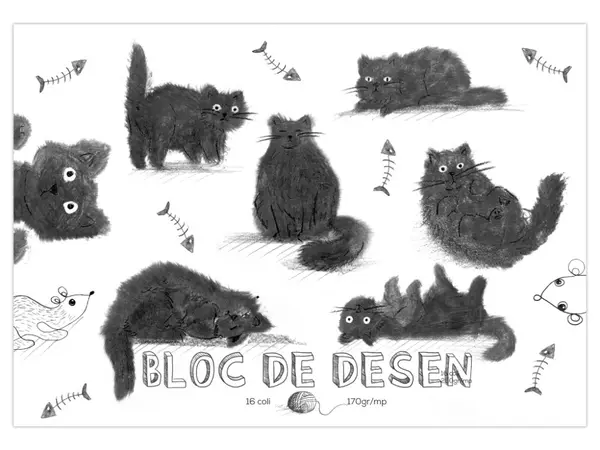 Bloc desen A3 Pufosenii nocturne, 16 file, hartie 170 g mp, landscape