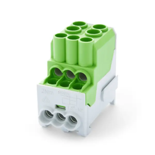 Bloc distributie PE, Cu, 1 pol, 100A, 2x25 6x10 mmp, verde-galben, SCHRACK IKB01025PE