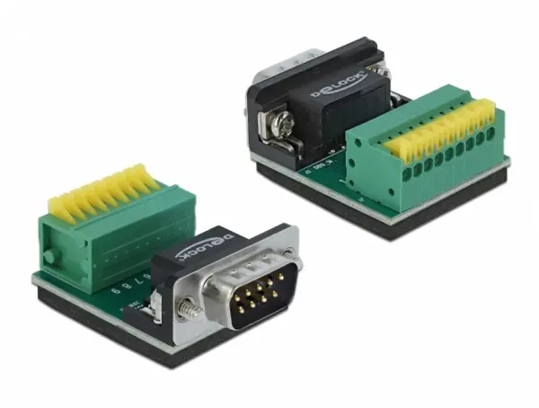 Bloc terminal 9 pini la serial DB9 RS232 tata cu Push Button, Delock 66321
