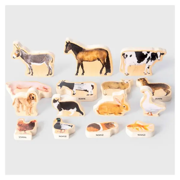 Blocuri din lemn cu animale domestice, 15 piese