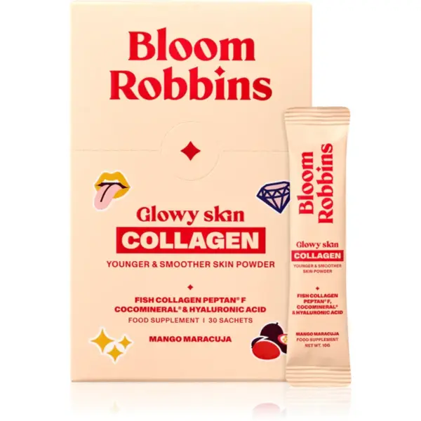 Bloom Robbins Glowy skin COLLAGEN YOUNGER & SMOOTHER SKIN POWDER pulbere pentru un ten frumos aroma Mango Maracuja 372 g