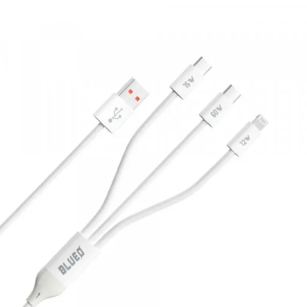 Blueo Cablu Incarcare USB-A - Lightning / 2 x USB-C Blueo, 75W, 1.2m, Alb
