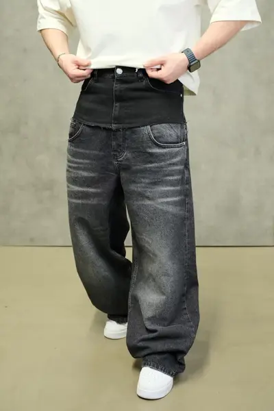BLUGI BAGGY FIT GREY WASHED WITH LAYER EFFECT – STATEMENT STREETWEAR BGAS1190(C1713) (MĂRIME: 31)