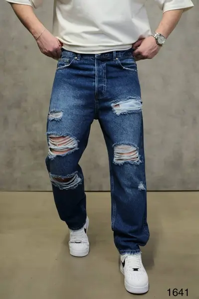BLUGI BARBATI RELAXED FIT RUPTI – BLUE DESTROYED STREETWEAR (MĂRIME: 30)