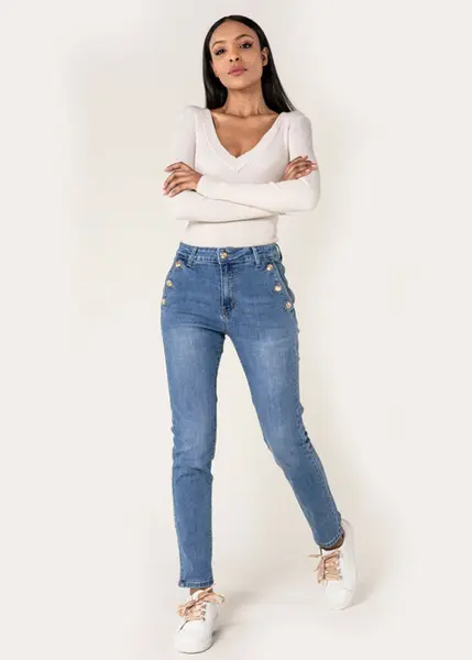 Blugi dama mom fit Nina Carter albastru P216 M10
