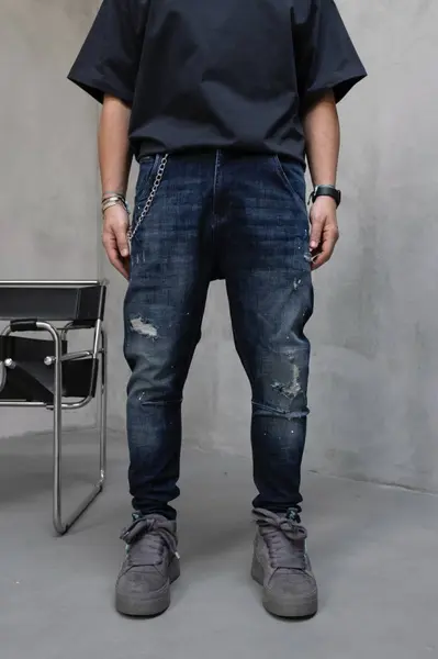BLUGI LOOSE FIT CU LANT, EFECT VINTAGE BGBLACK13(17418) (MĂRIME: 29)
