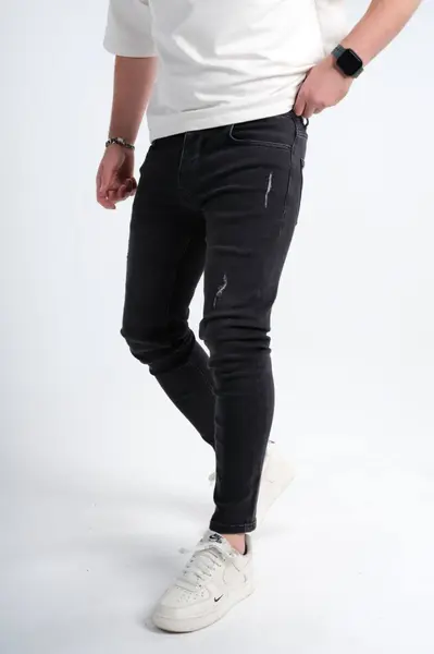 BLUGI SKINNY BĂRBAȚI DENIM STRETCH BLACK DISTRESSED BGAS1164(9747) (MĂRIME: 40)