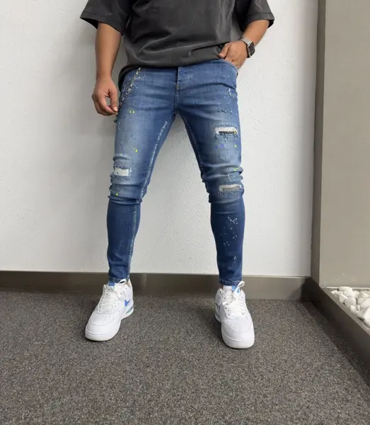 BLUGI SKINNY FIT SPLASH NEON BLUE BGKM6(1158) (MĂRIME: 33)