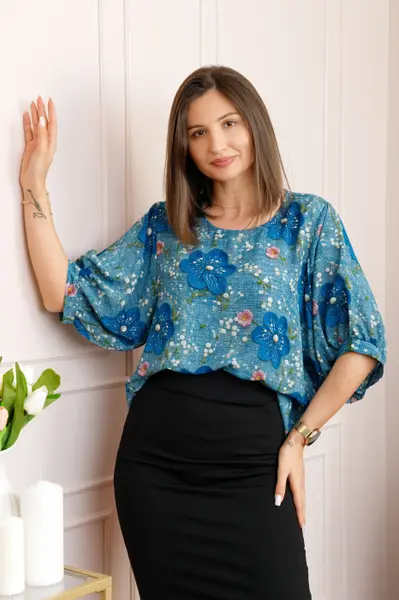 Bluza albastra cu imprimeu floral albastru Harper plus size
