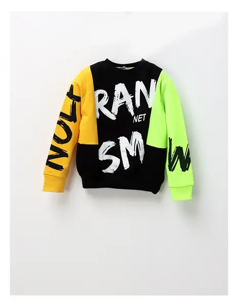 Bluza baietei RAN NET, negru-galben-verde