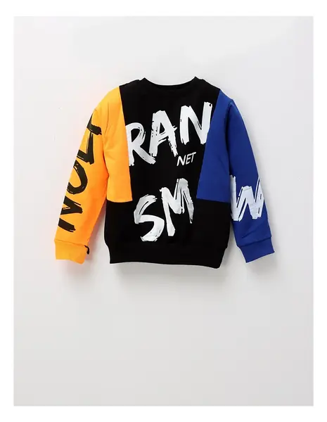 Bluza baietei RAN NET, negru-portocaliu-albastru