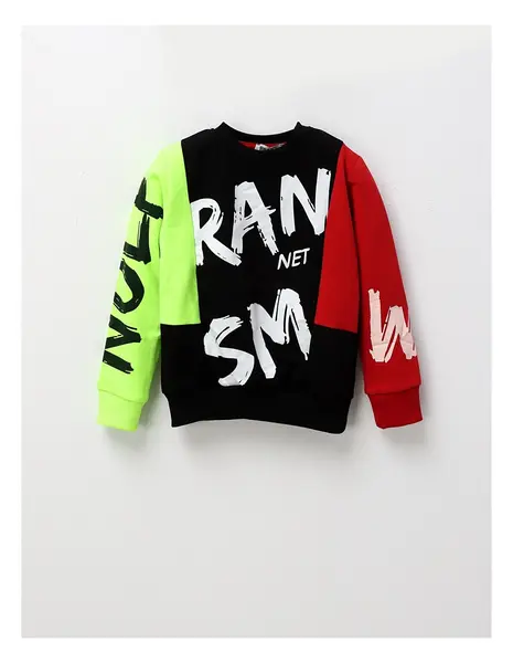 Bluza baietei RAN NET, negru-verde-rosu