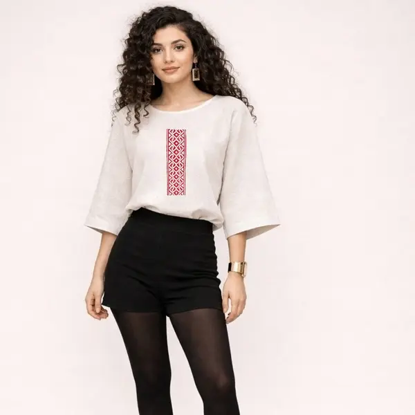 Bluza Boho din bumbac alb inspiratie traditionala, Maini in Sold, M