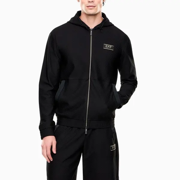 Bluza cu fermoar EA7 TRAIN PREMIUM LABEL M HOODIE FZ KNITTED JACQUARD