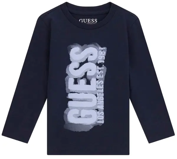 Bluză cu mânecă lungă Guess - Cu inscripție, albastru, 18 luni